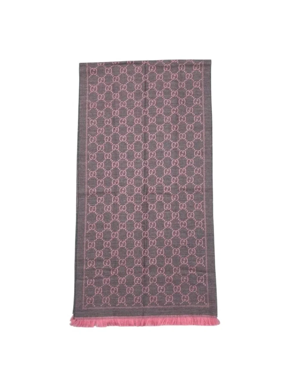 Gucci Scarf GG Wool Pattern Logo Rose Pink Gray